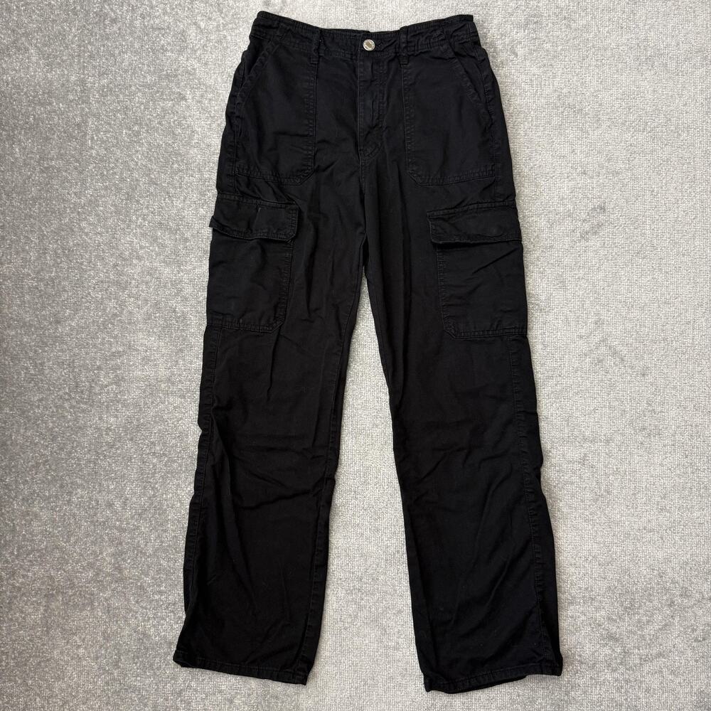 Zara Pants Womens 4 Black Cargo Utility Pockets Straight Leg Zip Fly Casual